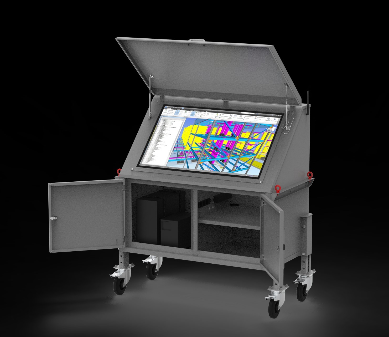 BIMBOX Modell Indoor mit aufgeklapptem Deckel und sichtbarem Display
